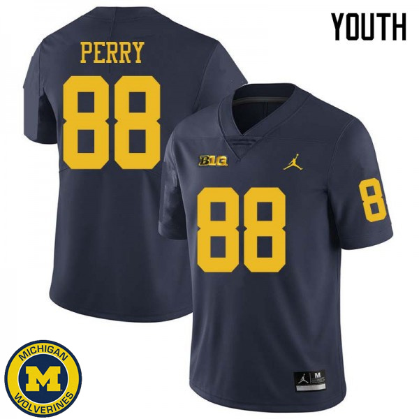 Youth Michigan Wolverines #88 Grant Perry Navy Jordan Brand Official Game Jersey